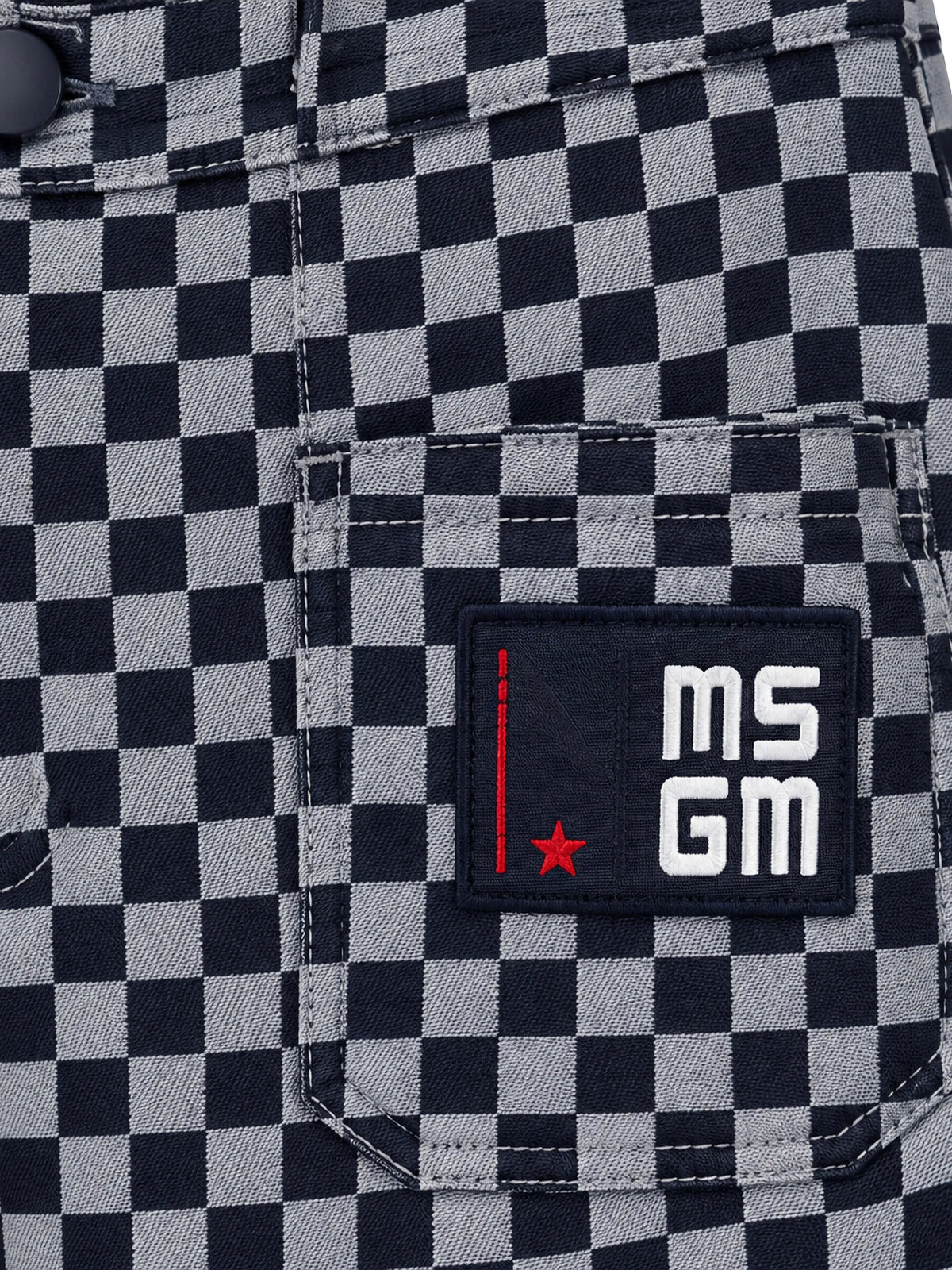 PANTALONE A QUADRETTI BLU CON LOGO IN RICAMO MSGM
