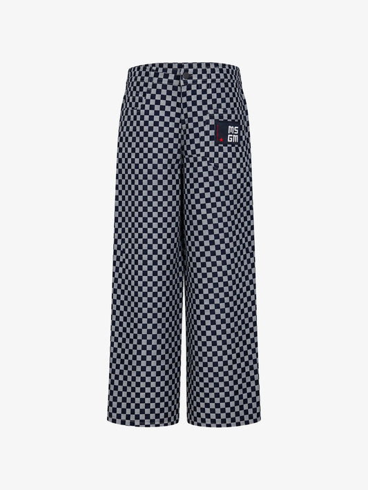 PANTALONE A QUADRETTI BLU CON LOGO IN RICAMO MSGM