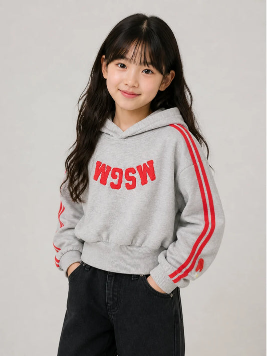 FELPA GRIGIA E BANDE LATERALI E LOGO ROSSO MSGM