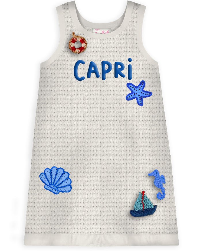 ABITO BIANCO CON SCRITTA RICAMATA CAPRI BLU MC2 SAINT BARTH - Angel Luxury