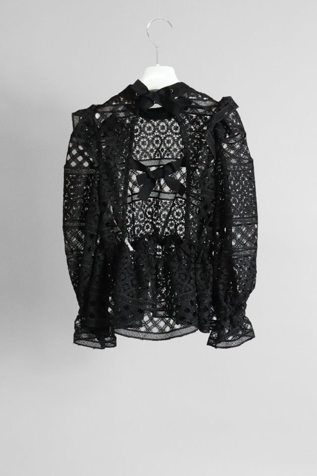 Blusa Elisabetta Franchi nera in pizzo traforato - Angel Luxury
