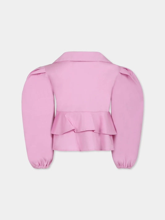 BLUSA ROSA CON FIOCCHI CON LOGO NERO MSGM - Angel Luxury