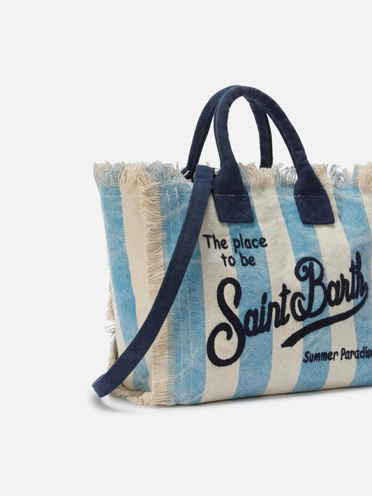 BORSA A RIGHE PANNA/AZZURRA CON LOGO BLU MC2 SAINT BARTH - Angel Luxury