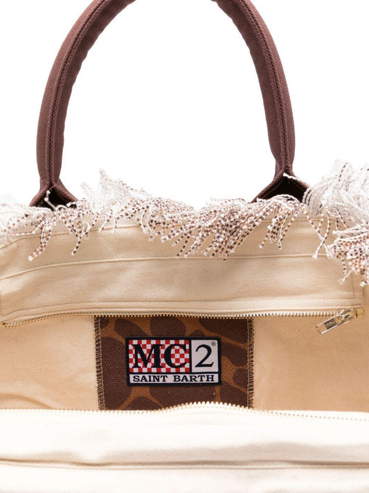 BORSA ANIMALIER CON LOGO BIANCO MC2 SAINT BARTH - Angel Luxury
