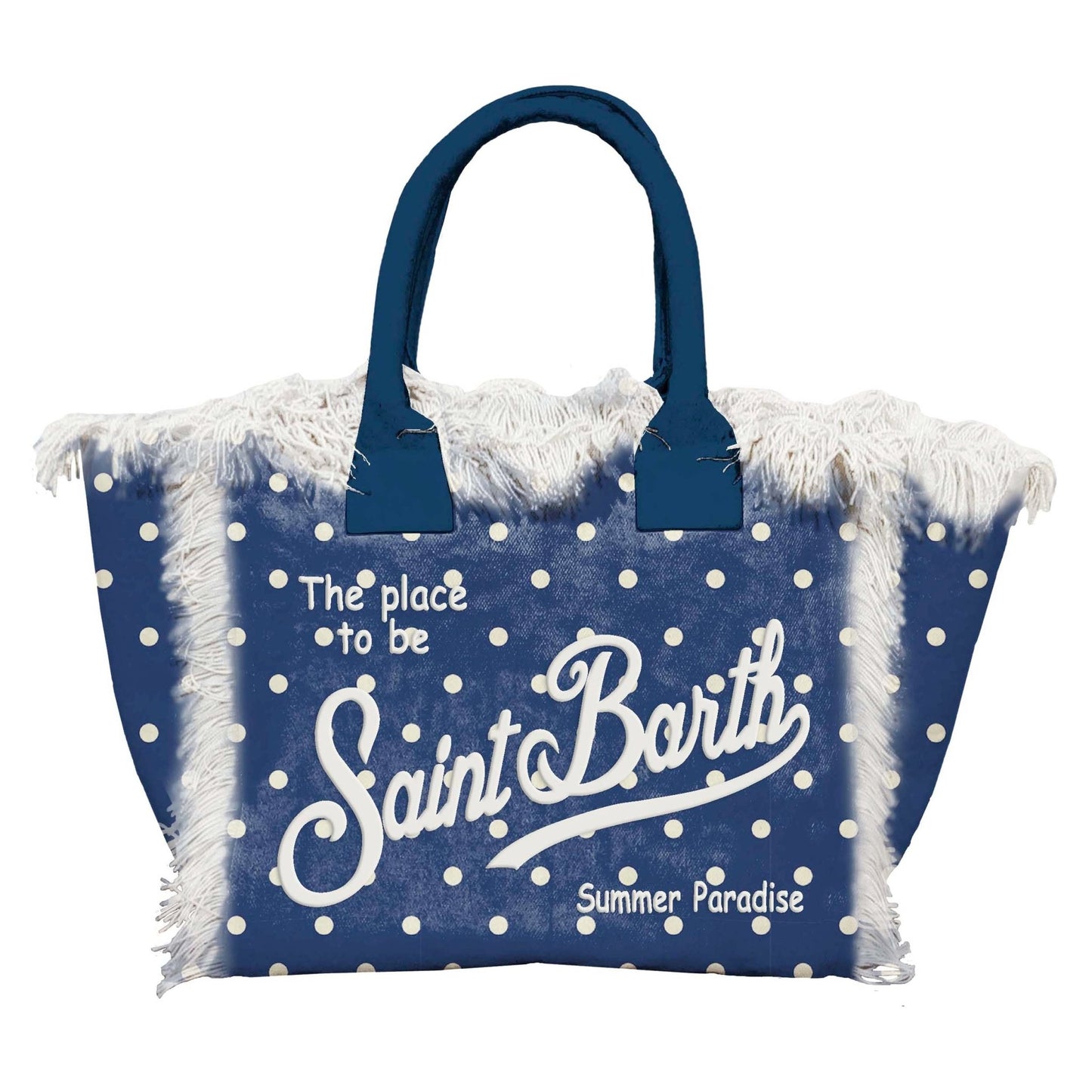 BORSA BLU IN TELA CON POIS BIANCHI E LOGO MC2 SAINT BARTH - Angel Luxury