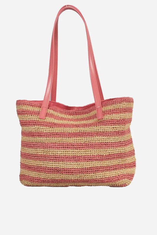 BORSA IN PAGLIA A RIGHE BEIGE/ROSA CON CILIEGIE MC2 SAINT BARTH - Angel Luxury