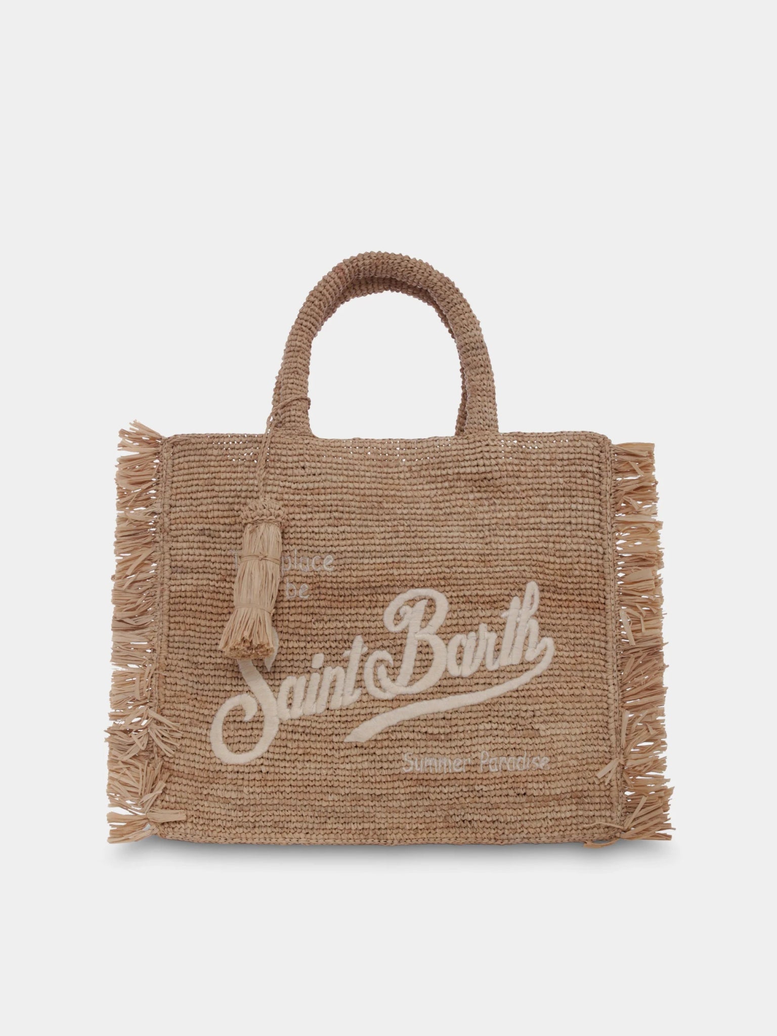 BORSA IN PAGLIA CON FRANGE BEIGE MC2 SAINT BARTH - Angel Luxury