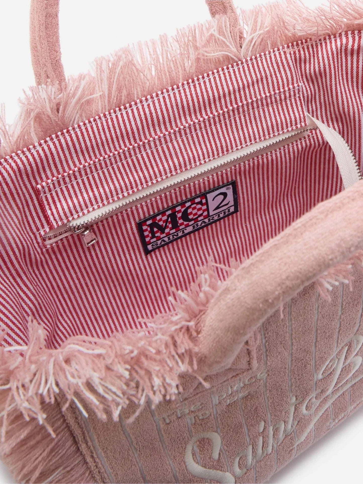 BORSA IN SPUGNA ROSA CIPOLLA A RIGHE CON LOGO MC2 SAINT BARTH - Angel Luxury