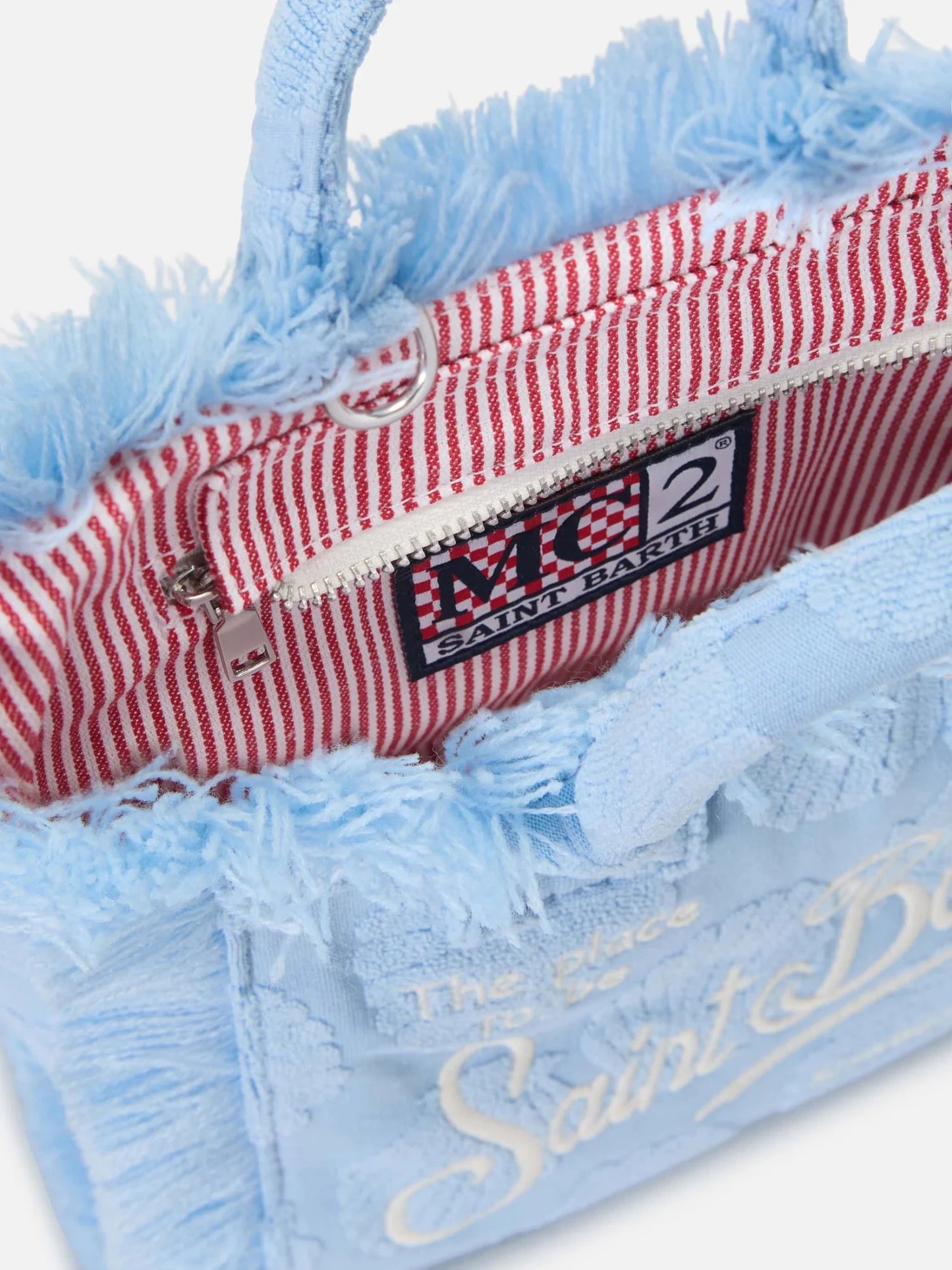BORSA MINI VANITY IN SPUGNA AZZURRA CON CONCHIGLIE IN RILIEVO MC2 SAINT BARTH - Angel Luxury