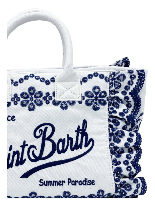 BORSA PIZZO SANGALLO BIANCA CON LOGO BLU MC2 SAINT BARTH - Angel Luxury