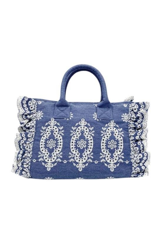 BORSA PIZZO SANGALLO IN DENIM BLU SCURO CON LOGO BIANCO MC2 SAINT BARTH - Angel Luxury