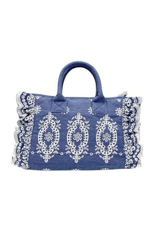 BORSA PIZZO SANGALLO IN DENIM BLU SCURO CON LOGO BIANCO MC2 SAINT BARTH - Angel Luxury