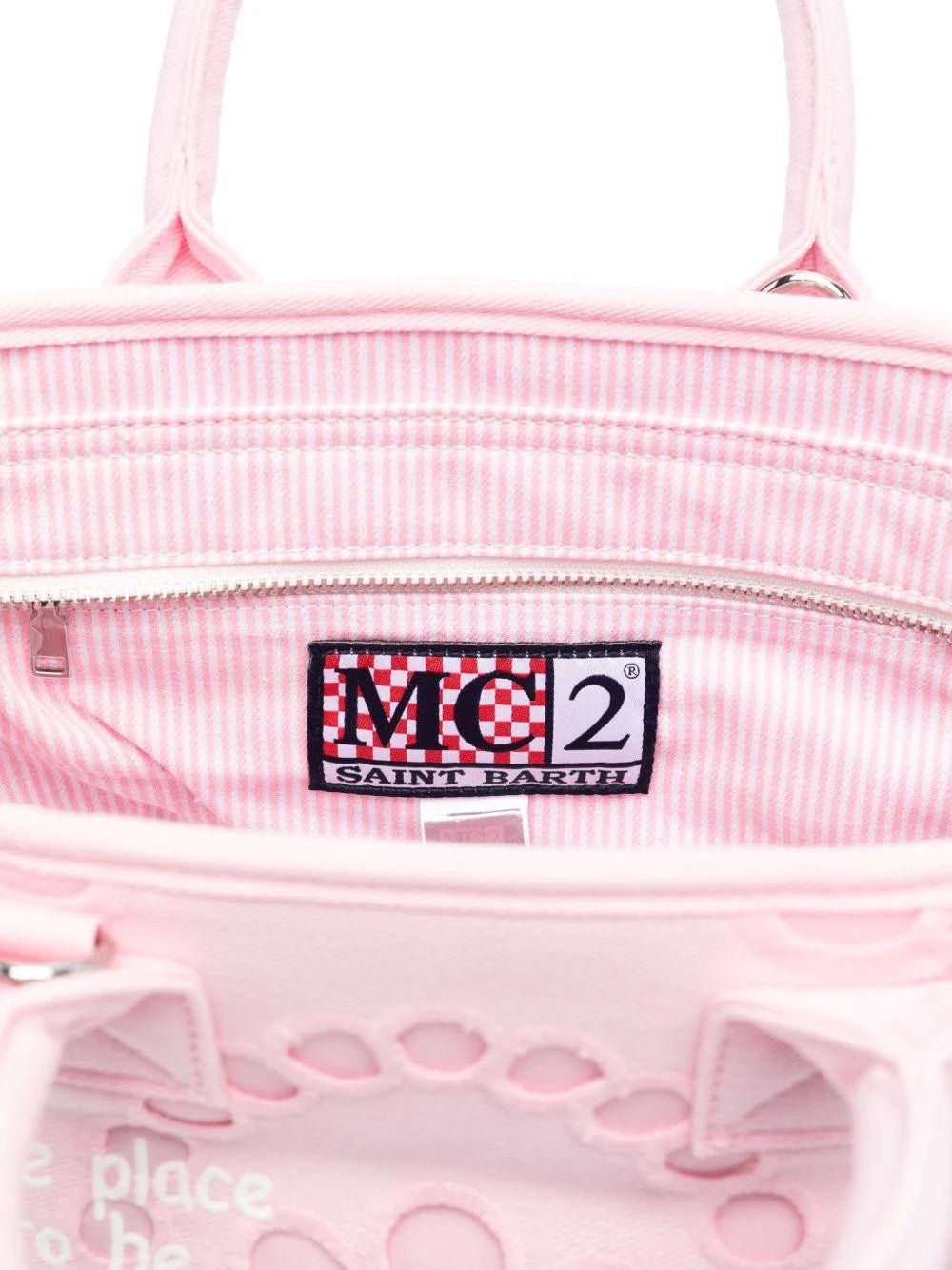 BORSA PIZZO SANGALLO ROSA CON LOGO BIANCO MC2 SAINT BARTH - Angel Luxury