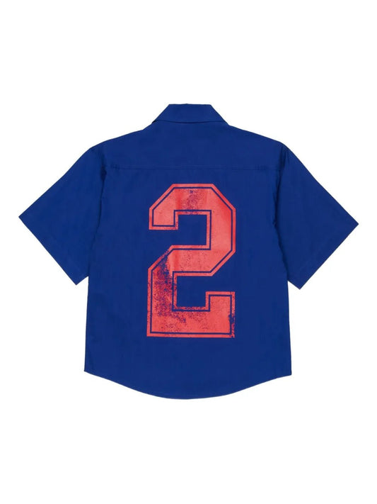 CAMICIA BLU CON LOGO ROSSO E STAMPA SUL RETRO DSQUARED2 - Angel Luxury