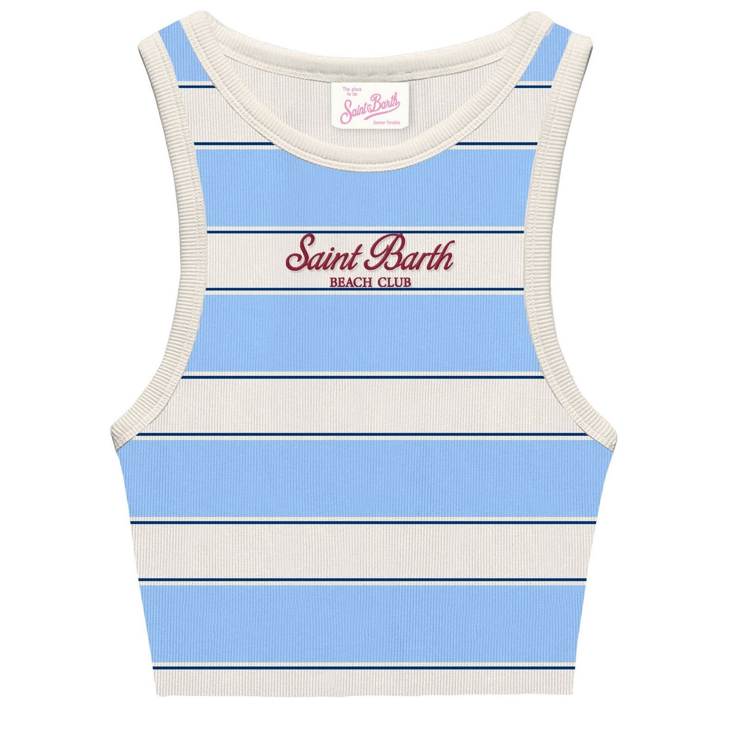 CANOTTA A RIGHE BIANCO E AZZURRO CON LOGO BORDEAUX MC2 SAINT BARTH - Angel Luxury