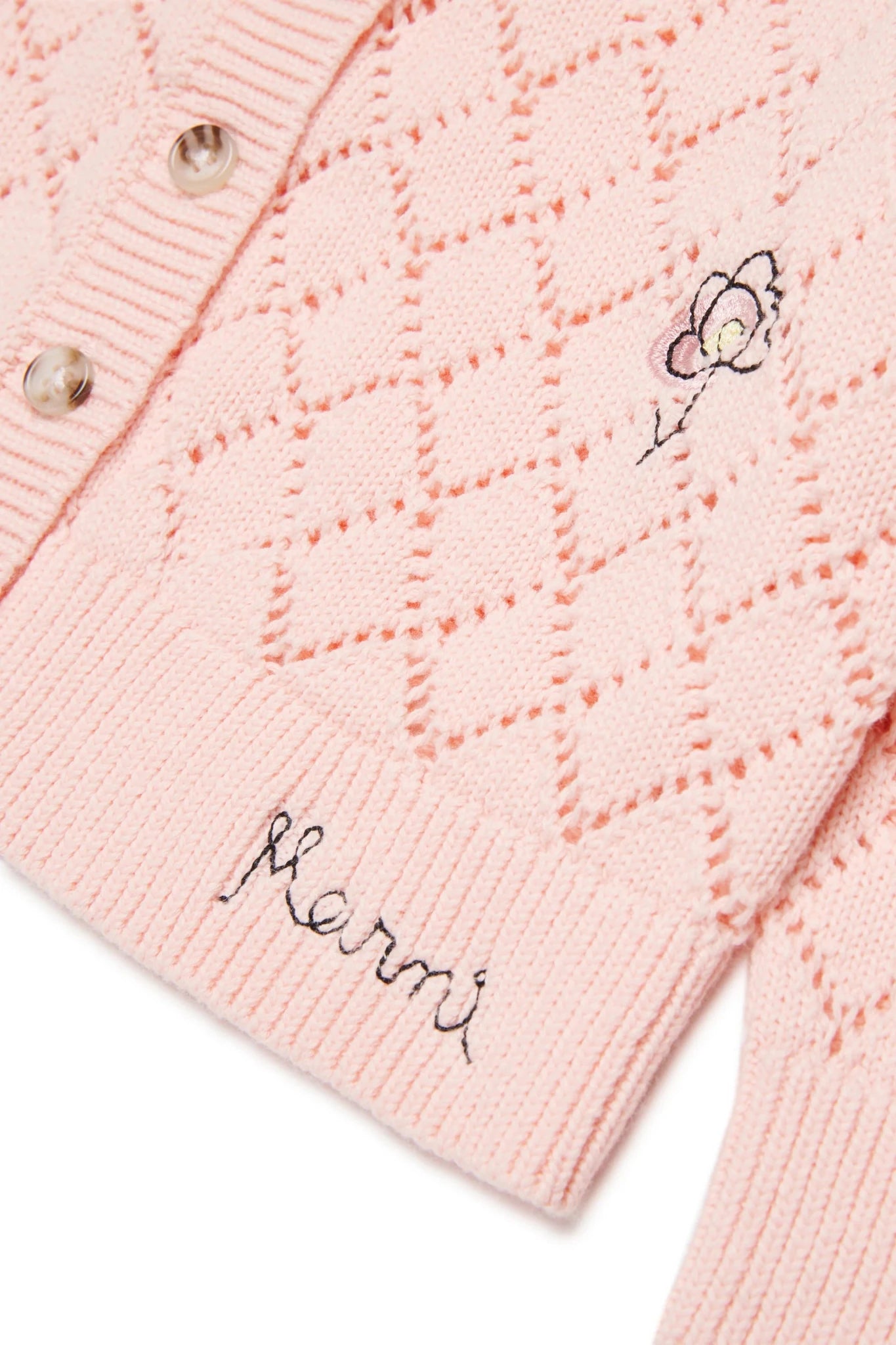 CARDIGAN RICAMATO ROSA CON LOGO NERO MARNI - Angel Luxury