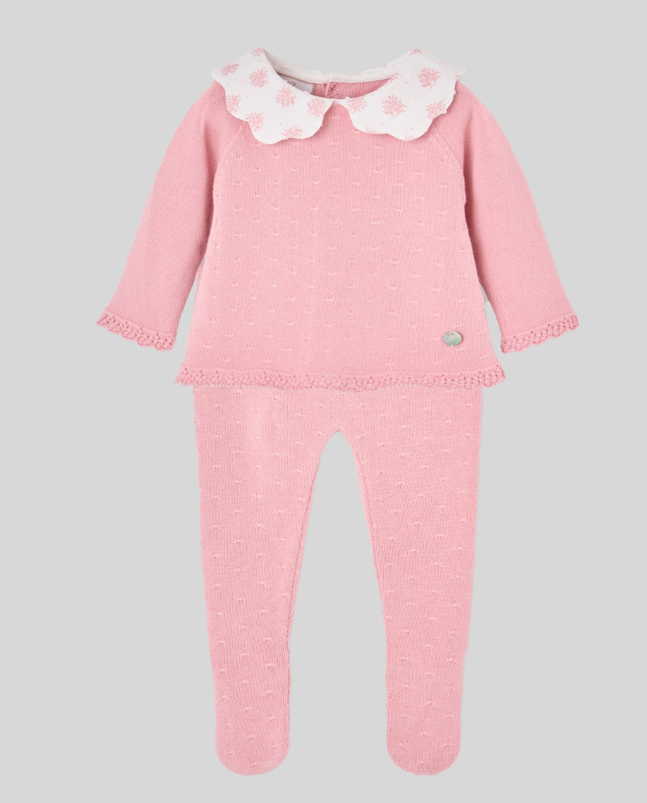 COMPLETO 2PZ ROSA CON COLLETTO RICAMATO PAZ RODRIGUEZ - Angel Luxury