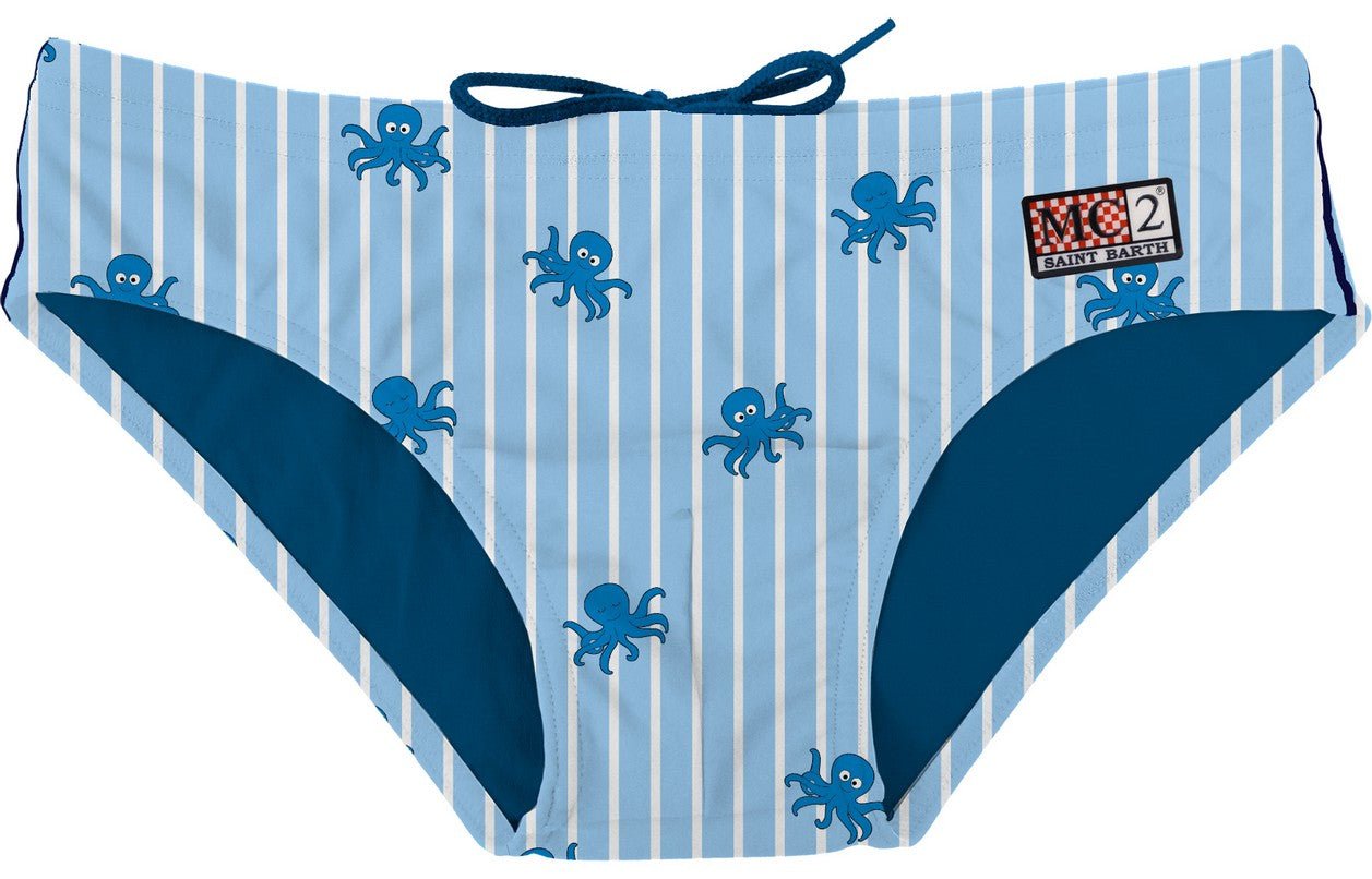 COSTUME SLIP A RIGHE AZZURRO E BIANCO CON FANTASIA POLIPO MC2 SAINT BARTH - Angel Luxury