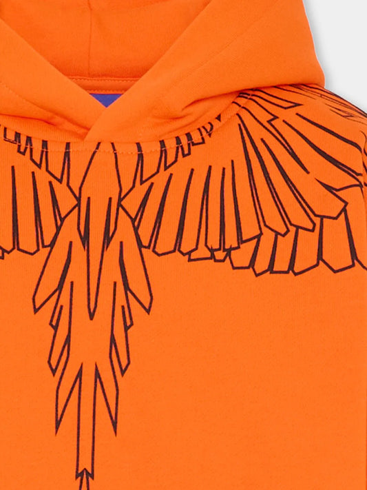 FELPA CON CAPPUCCIO ARANCIONE CON STAMPA BIANCA MARCELO BURLON - Angel Luxury