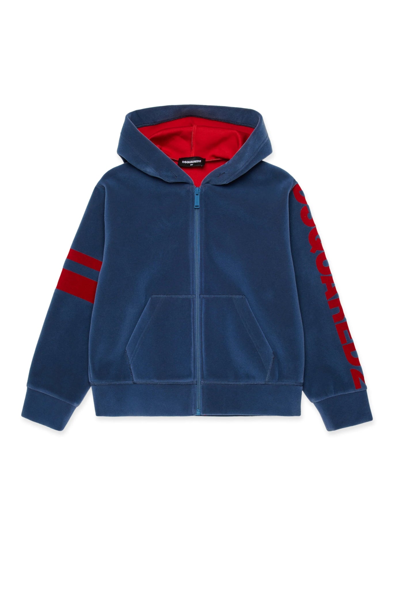 FELPA CON CAPPUCCIO BLU CON LOGO ROSSO DSQUARED2 - Angel Luxury