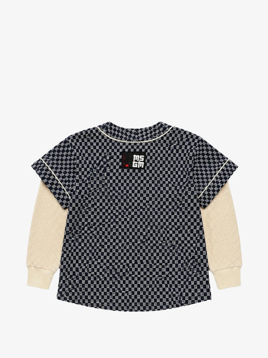 FELPA CON CIAPPE A QUADRETTI BLU CON MANICA IN CREMA LOGO IN RICAMO MSGM - Angel Luxury