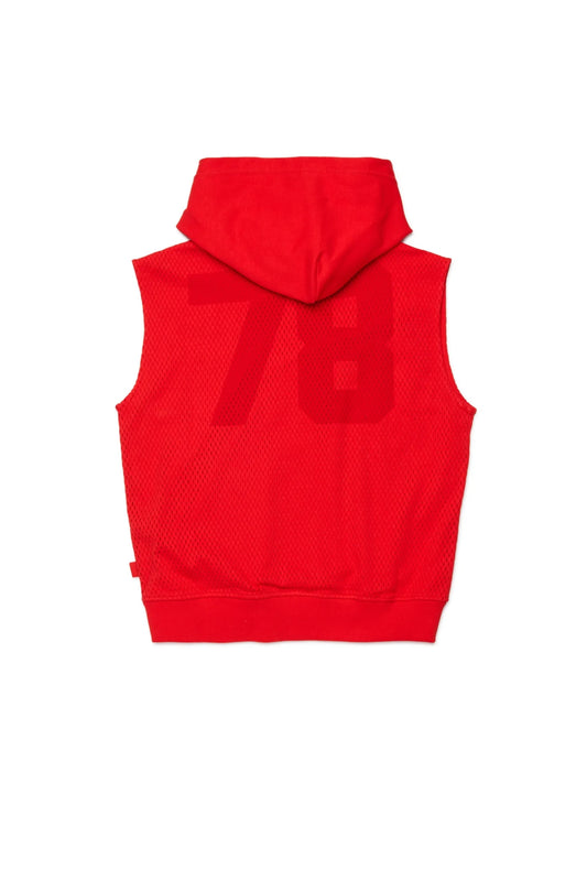 FELPA ROSSA A RETE SMANICATA CON CAPPUCCIO LOGO DIESEL - Angel Luxury