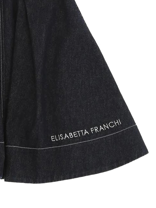 GONNA IN DENIM BLU SCURO CON LOGO BIANCO ELISABETTA FRANCHI - Angel Luxury
