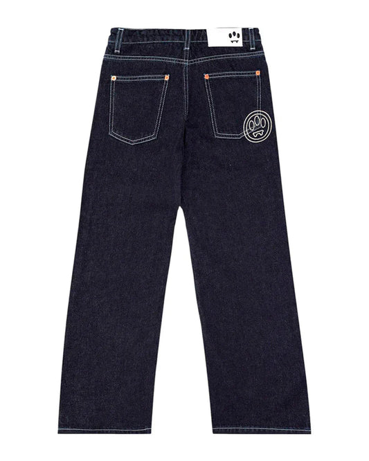 JEANS IN DENIM BLU SCURO CON BOTTONE VERDE LOGO BARROW - Angel Luxury