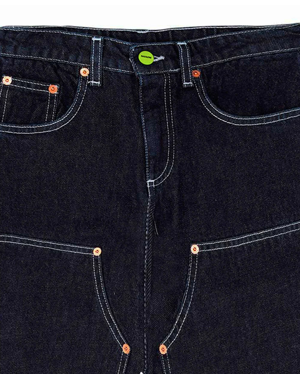 JEANS IN DENIM BLU SCURO CON BOTTONE VERDE LOGO BARROW - Angel Luxury
