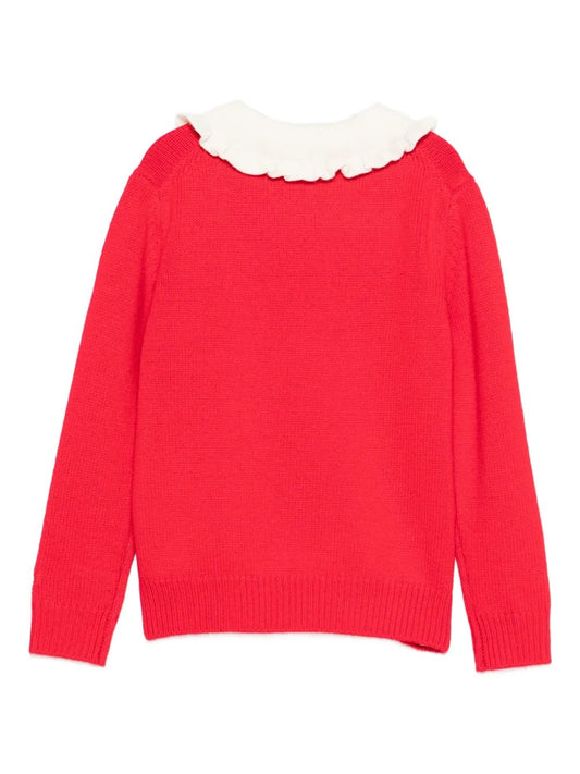MAGLIONE ROSSO CON COLLETTO IN RUCHES BIANCO E FIOCCO MC2 SAINT BARH - Angel Luxury