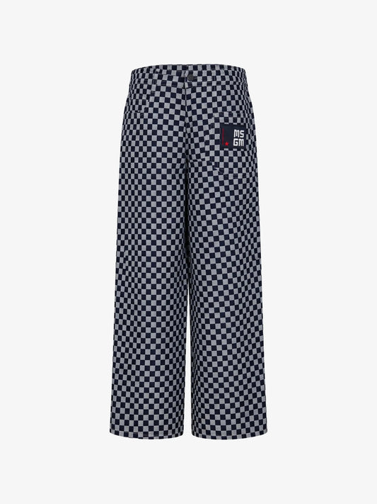 PANTALONE A QUADRETTI BLU CON LOGO IN RICAMO MSGM - Angel Luxury