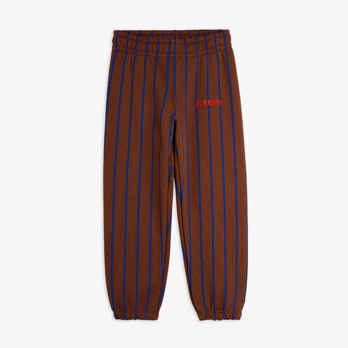 PANTALONE MARRONE A RIGHE BLU CON LOGO ROSSO MINI RODINI - Angel Luxury