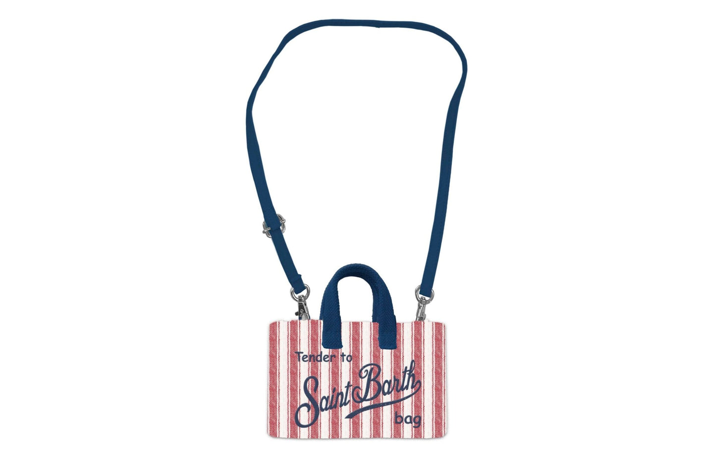 PHONE BAG MC2 SAINT BARTH A RIGHE ROSSE E BIANCHE CON LOGO BLU - Angel Luxury