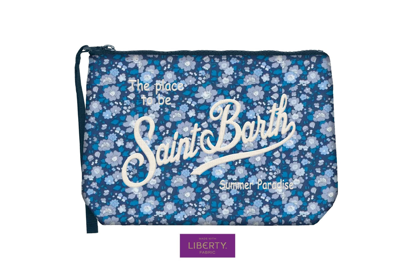 POCHETTE A FIORI BLU CON LOGO RICAMATO BIANCO MC2 SAINT BARTH - Angel Luxury