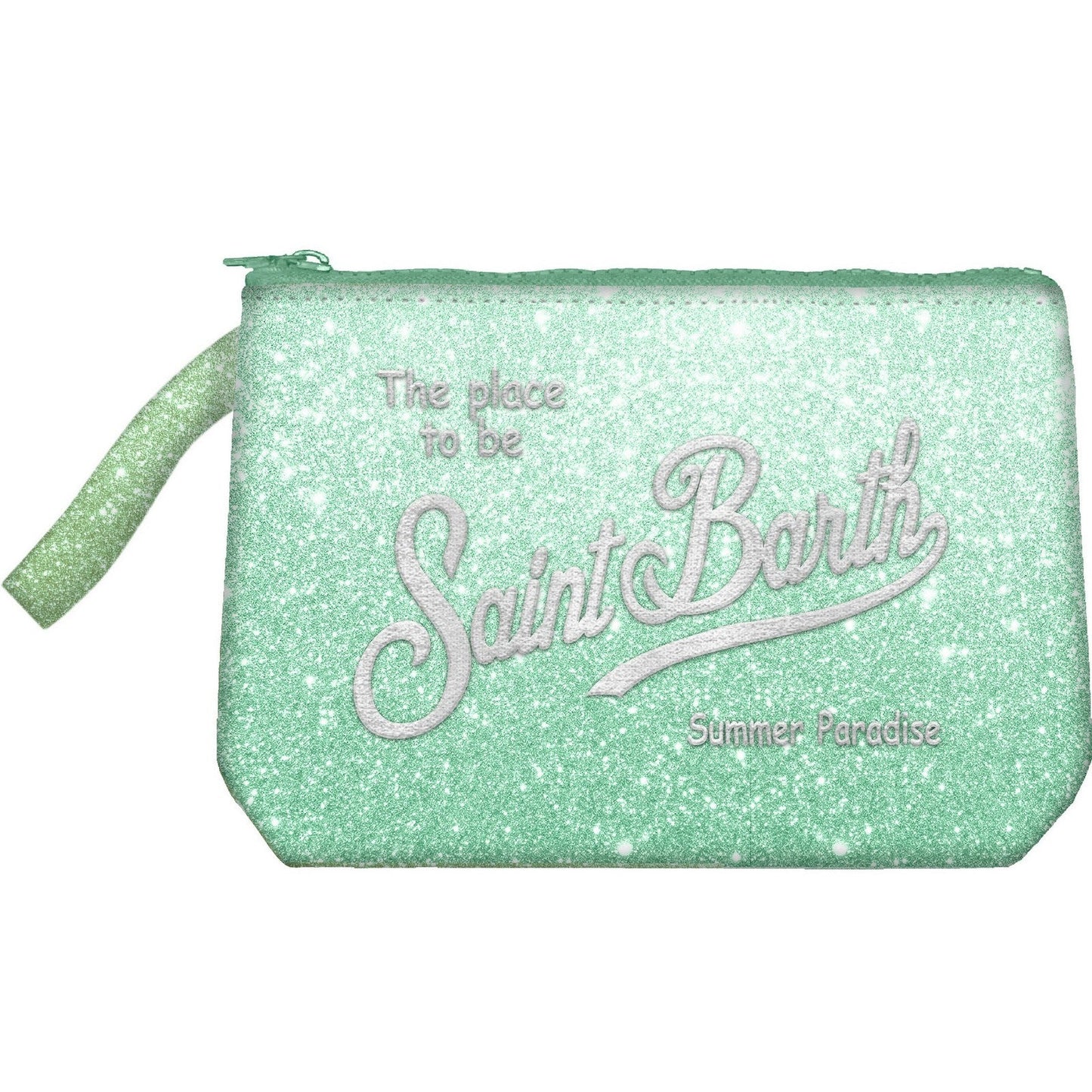 POCHETTE A MANO VERDE BRILLANTINATA CON LOGO ARGENTO MC2 SAINT BARTH - Angel Luxury