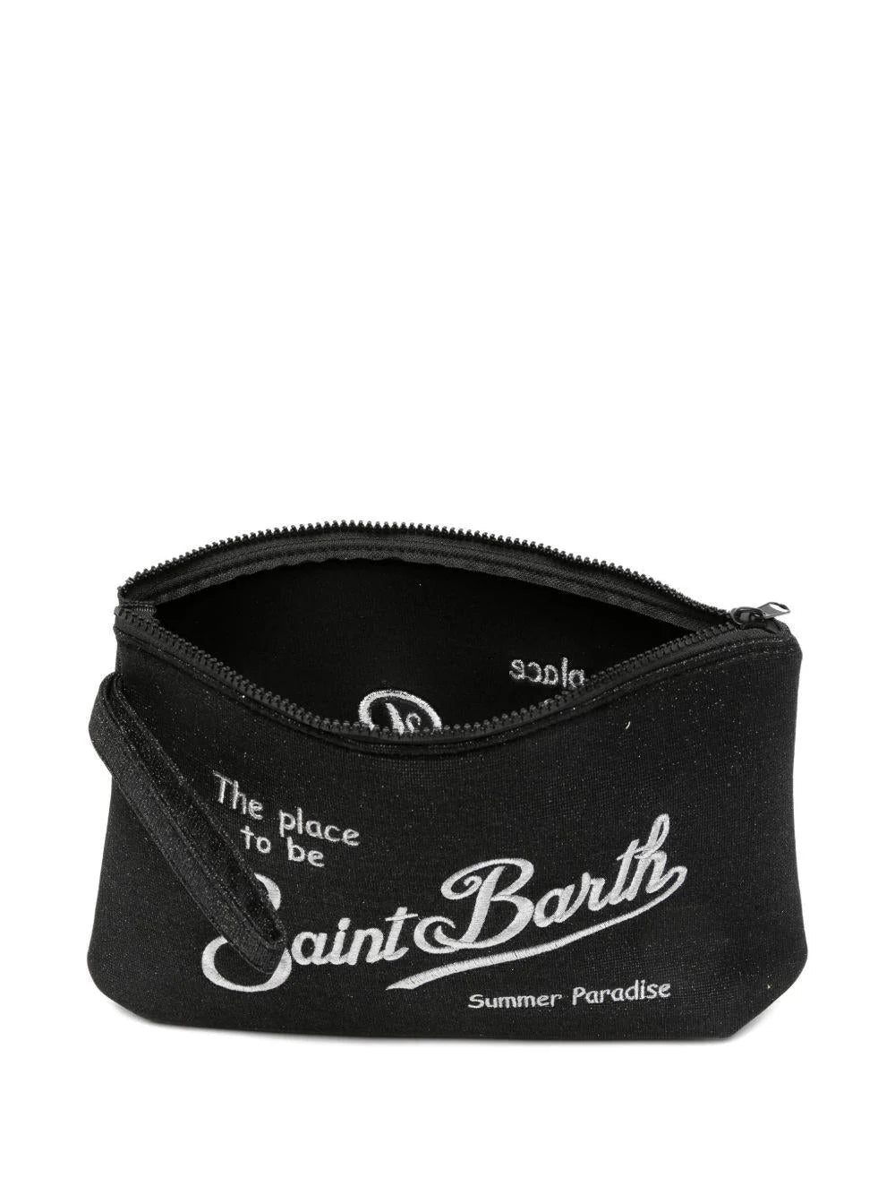 POCHETTE IN LUREX NERA CON LOGO ARGENTO MC2 SAINT BARTH - Angel Luxury