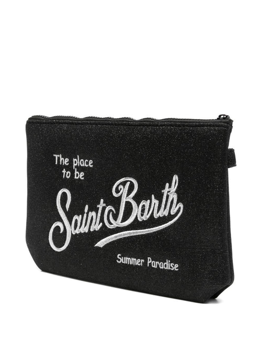 POCHETTE IN LUREX NERA CON LOGO ARGENTO MC2 SAINT BARTH - Angel Luxury