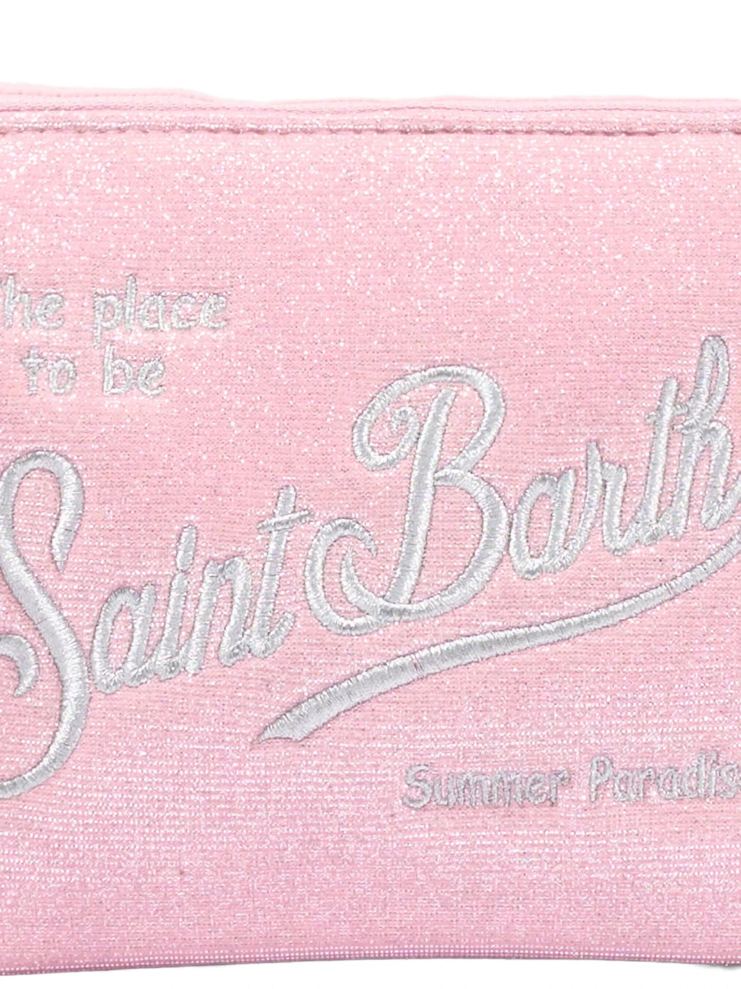POCHETTE ROSA GLITTERATA CON LOGO ARGENTO MC2 SAINT BARTH - Angel Luxury