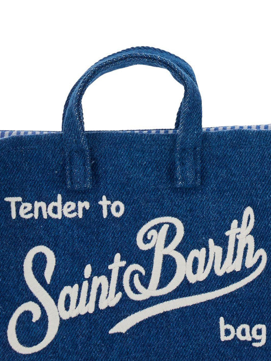 PORTACHIAVI IN DENIM BLU SCURO CON LOGO BIANCO MC2 SAINT BARTH - Angel Luxury