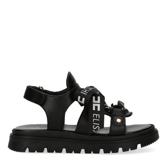 SANDALO CON LACCI IN RASO NERO CON LOGO BIANCO ELISABETTA FRANCHI - Angel Luxury