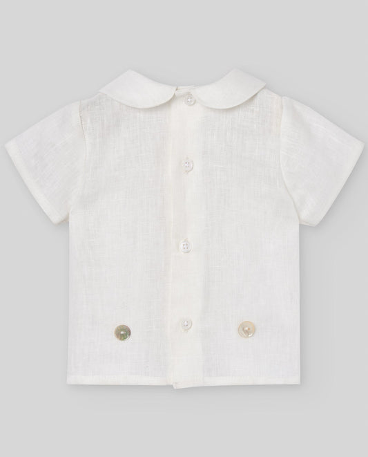 SET CAMICIA BIANCA + BERMUDA BIANCO NEONATO PAZ RODRIGUEZ - Angel Luxury