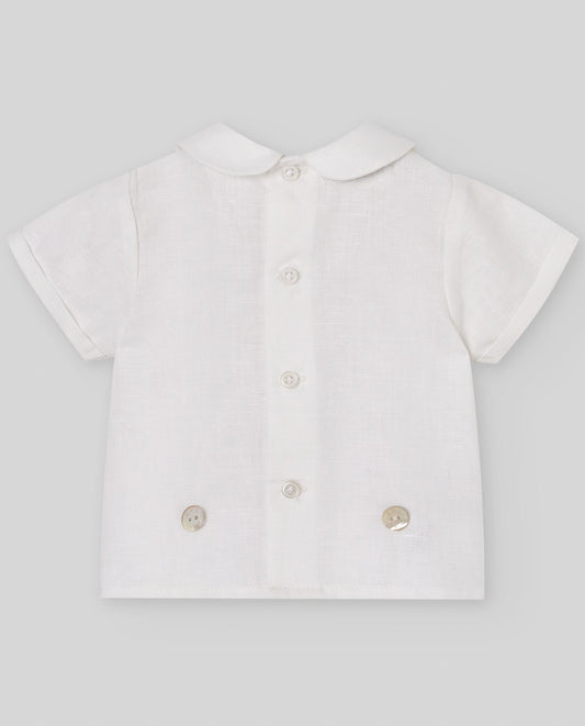SET CAMICIA BIANCA + BERMUDA VERDE NEONATO PAZ RODRIGUEZ - Angel Luxury