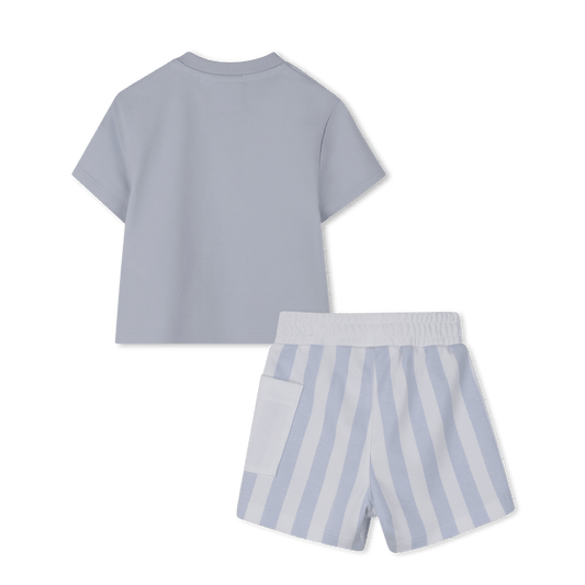 SET T - SHIRT E BERMUDA A RIGHE BIANCO E AZZURO CON LOGO BIANCO BOSS - Angel Luxury