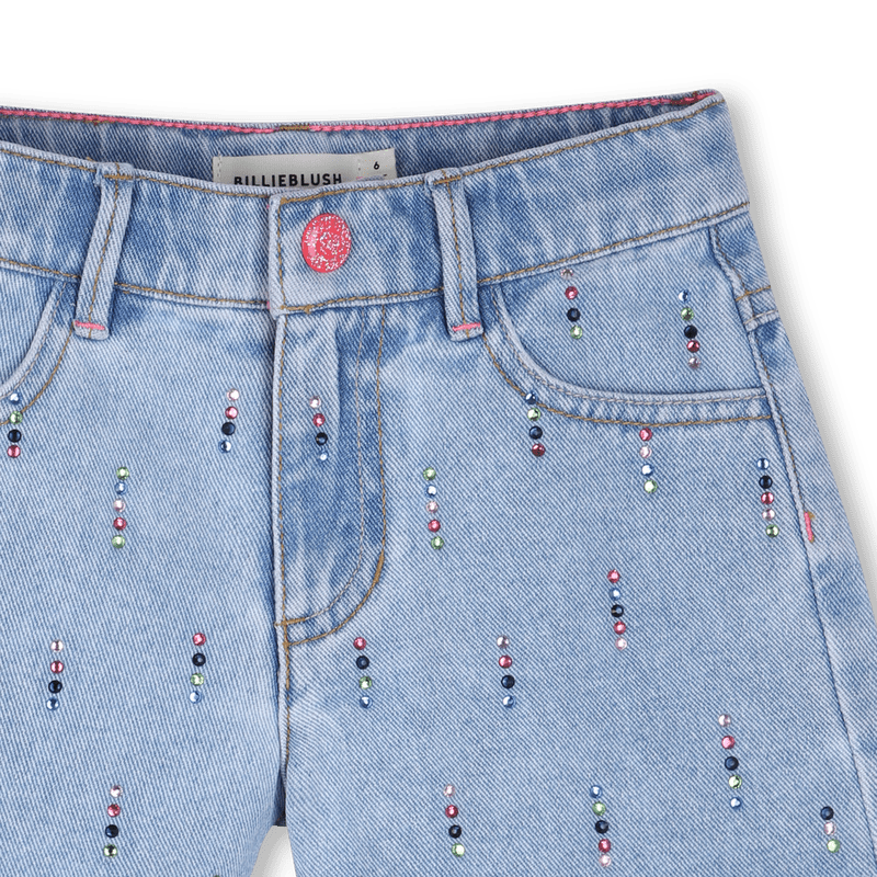 SHORTS IN DENIM CON STRASS MULTICOLOR - Angel Luxury