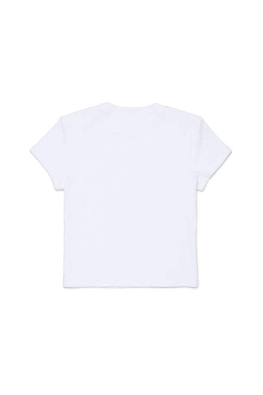 T - SHIRT A COSTINE BIANCA CON LOGO NERO - Angel Luxury