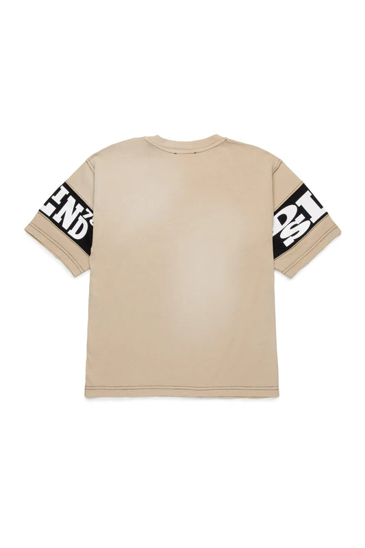 T - SHIRT BEIGE CON LOGO IN VELLUTO ROSSO DIESEL - Angel Luxury