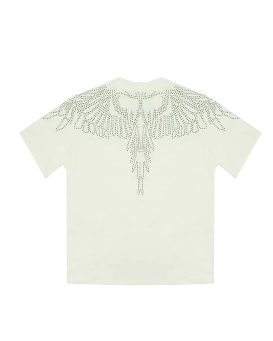 T - SHIRT BIANCA CON ALI IN STRASS ARGENTO MARCELO BURLON - Angel Luxury