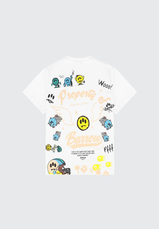 T - SHIRT BIANCA CON FANTASIA GRAFFITI E LOGO BARROW - Angel Luxury