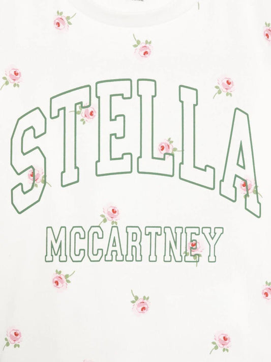 T - SHIRT BIANCA CON FIORI LOGO VERDE STELLA MCCARTNEY - Angel Luxury