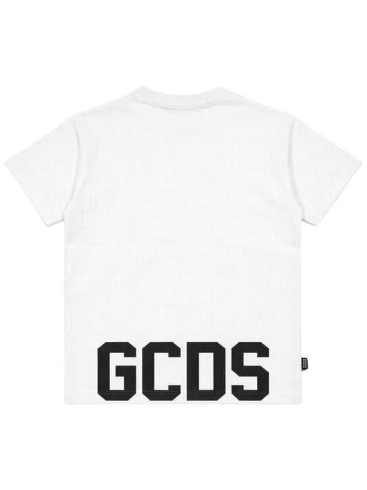 T - SHIRT BIANCA CON LOGO SUL DAVANTI E SUL RETRO NERO GCDS - Angel Luxury
